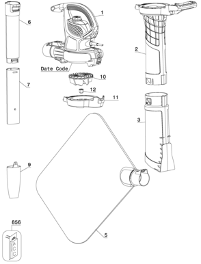 Default Diagram and Parts List for BV3600-LZ Type 2 Black and Decker Leaf Blower / Vacuum